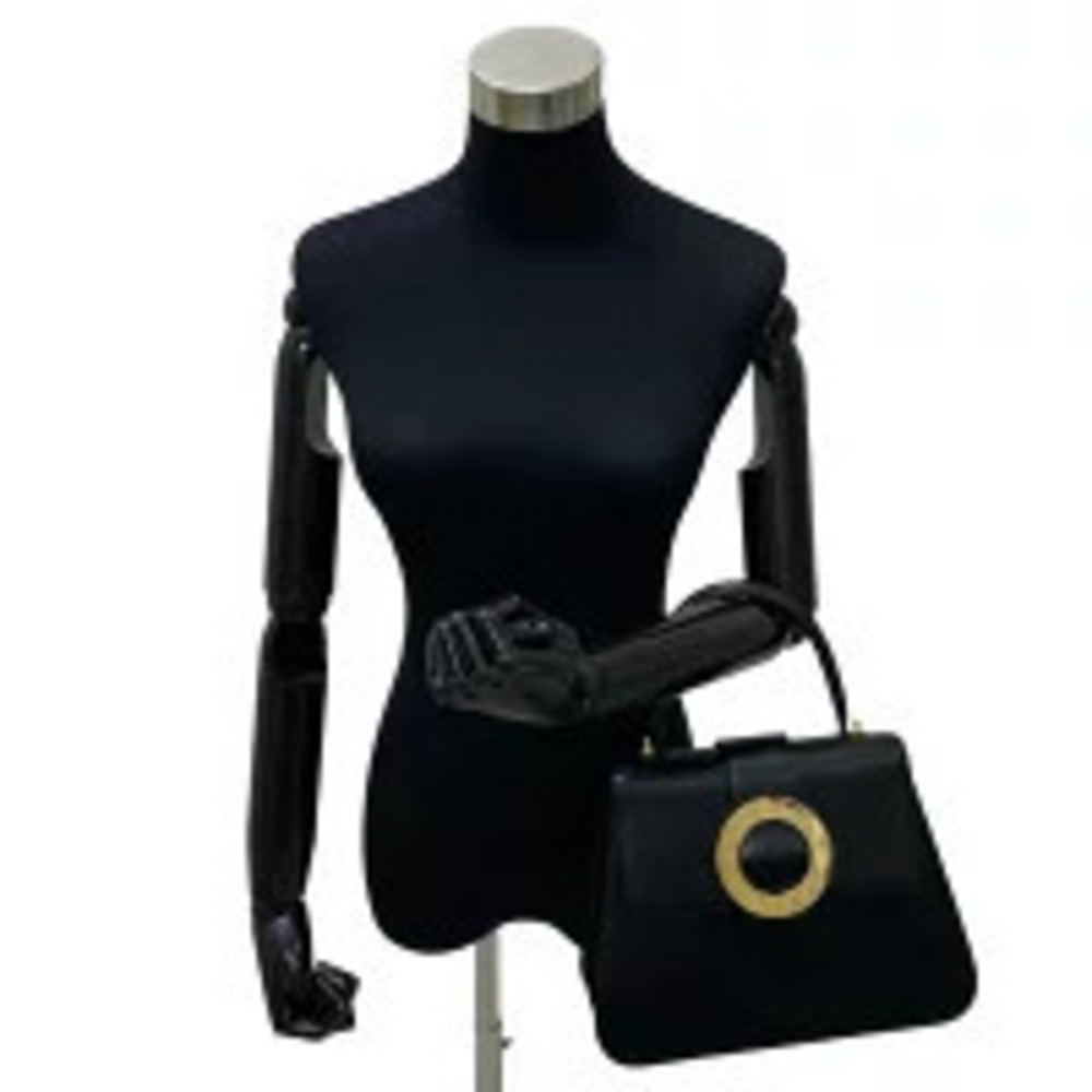 Celine Calf Shoulder Logo Circle Leather Handbag Black